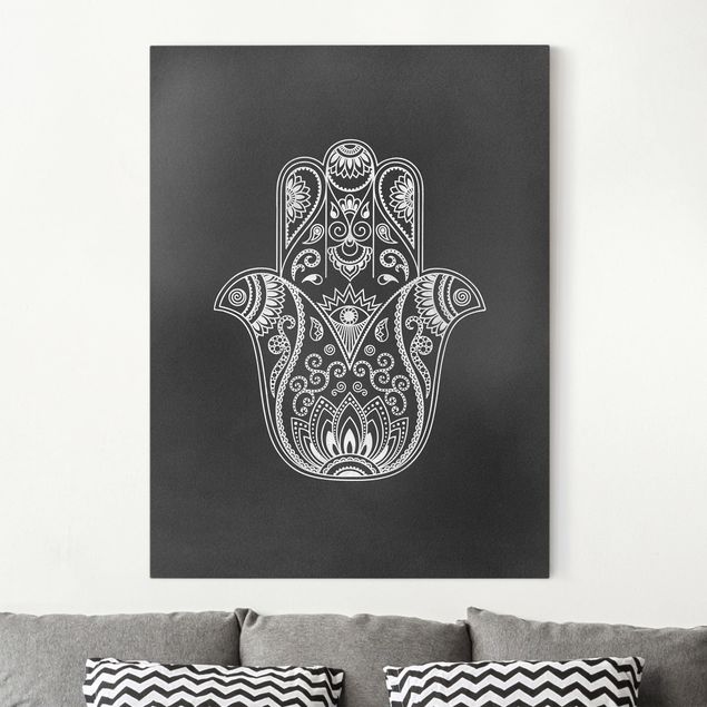 Wanddeko Wohnzimmer Hamsa Hand Illustration weiß schwarz