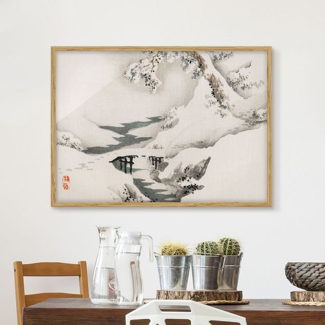 Wanddeko Wohnzimmer Asiatische Vintage Zeichnung Winterlandschaft