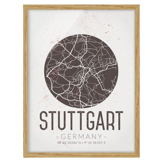 Wanddeko Flur Stadtplan Stuttgart - Retro