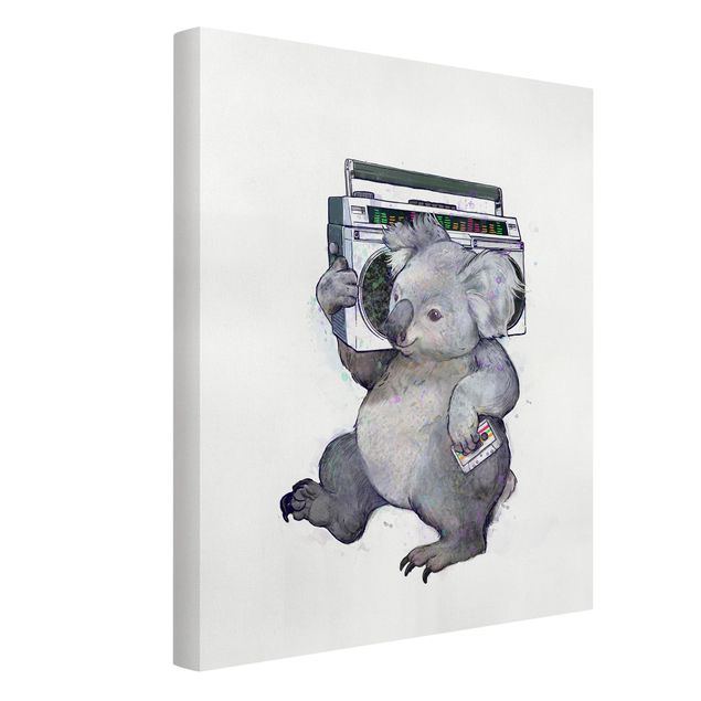 Wandbilder Fische Illustration Koala mit Radio Malerei