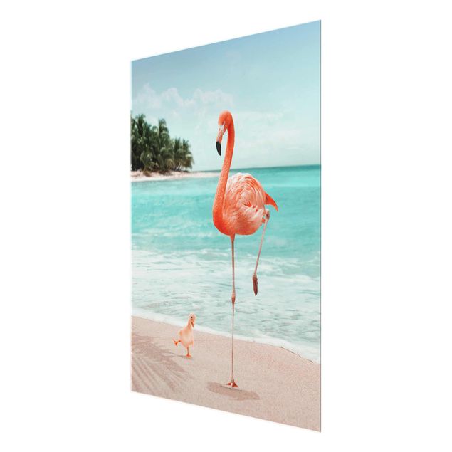Wanddeko pink Strand mit Flamingo
