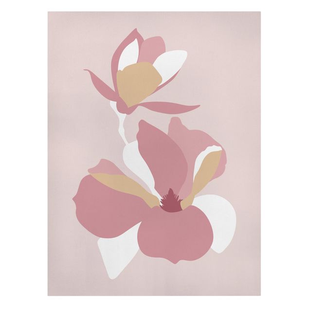 Wanddeko Esszimmer Line Art Blüten Pastell Rosa