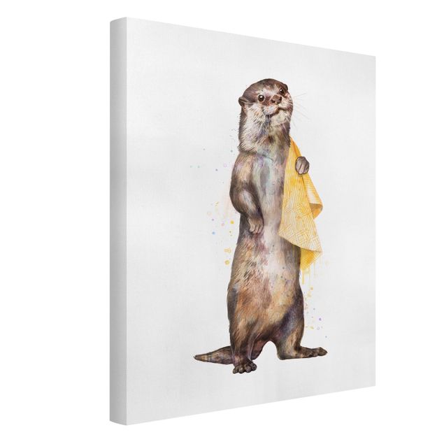 Wanddeko Schlafzimmer Illustration Otter mit Handtuch Malerei Weiß