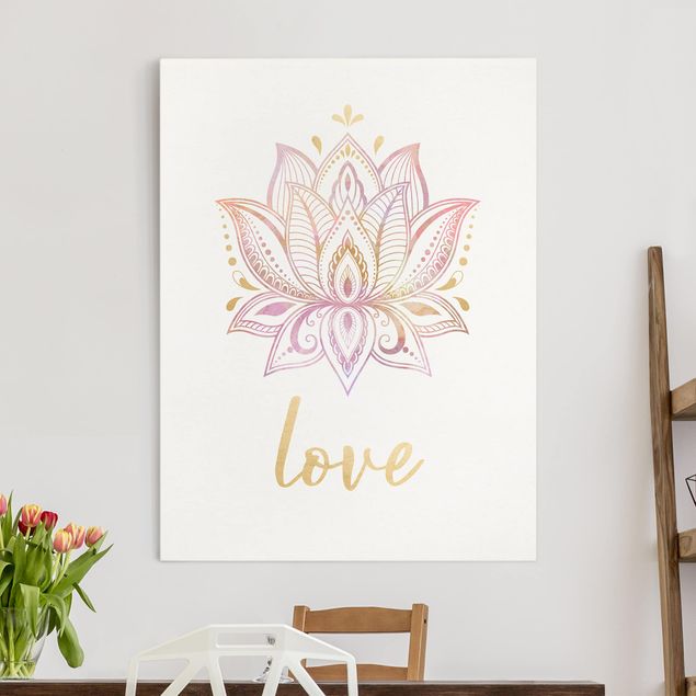 Wanddeko Wohnzimmer Lotus Illustration Love gold rosa