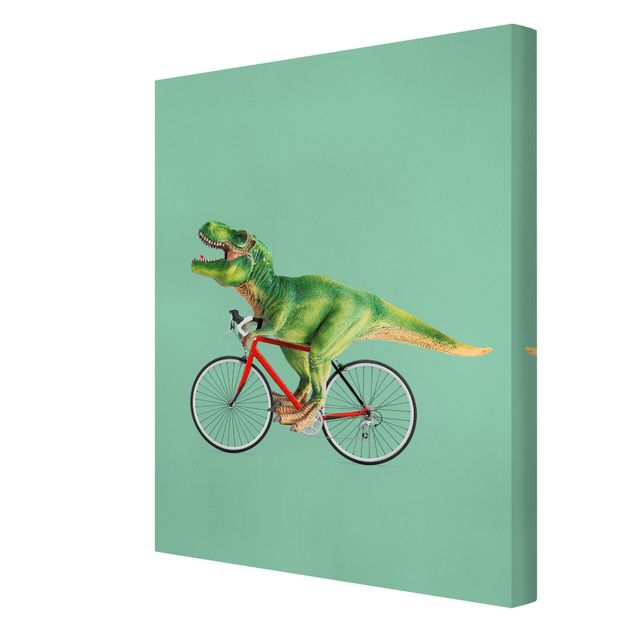 Wanddeko grün Dinosaurier mit Fahrrad