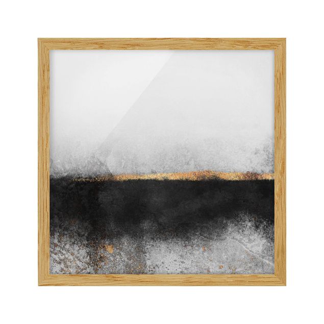 Wanddeko Esszimmer Abstrakter Goldener Horizont Schwarz Weiß