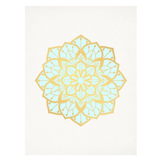 Wanddeko Esszimmer Mandala Illustration Blüte hellblau gold