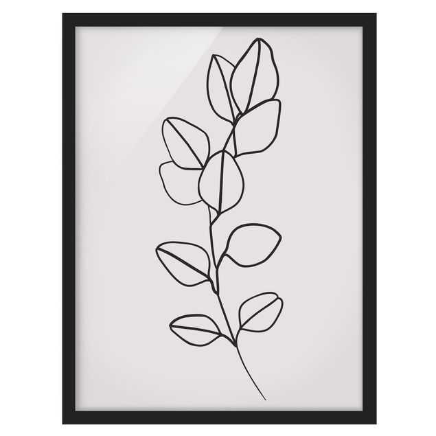 Wanddeko Flur Line Art Zweig Blätter Schwarz Weiß