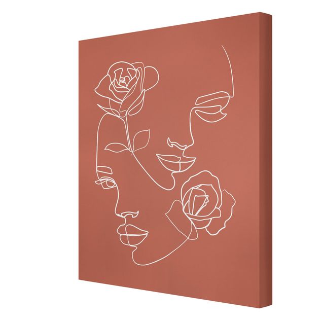 Wanddeko Esszimmer Line Art Gesichter Frauen Rosen Kupfer