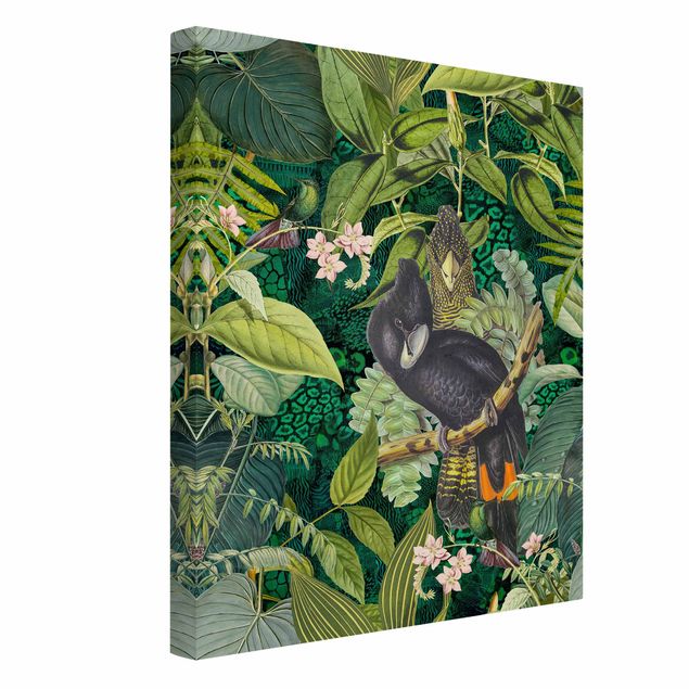 Wanddeko Esszimmer Bunte Collage - Kakadus im Dschungel