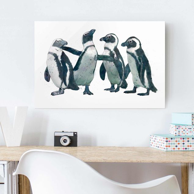Wanddeko über Bett Illustration Pinguine Schwarz Weiß Aquarell