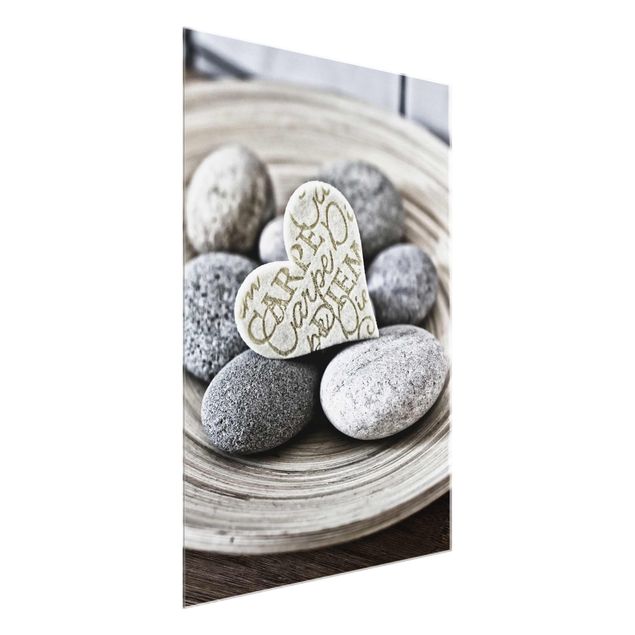 Wanddeko Esszimmer Carpe Diem Herz mit Steinen
