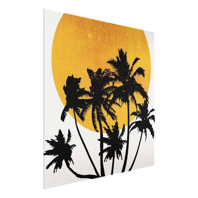 Wanddeko Esszimmer Palmen vor goldener Sonne