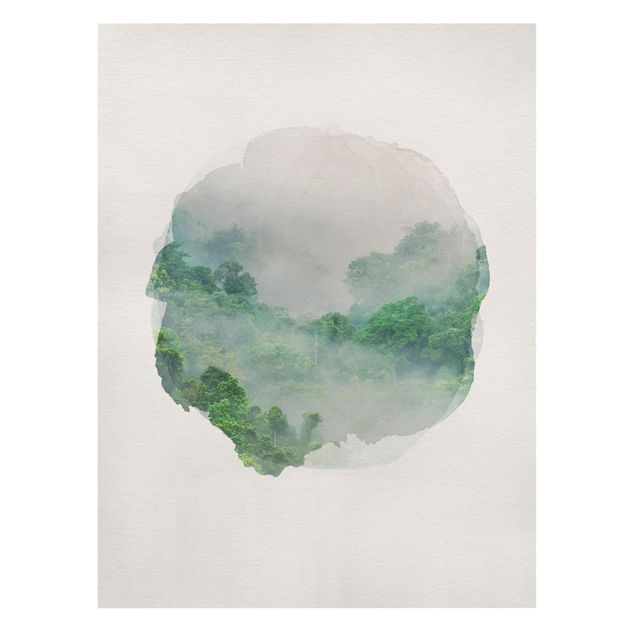 Wanddeko grün Wasserfarben - Dschungel im Nebel