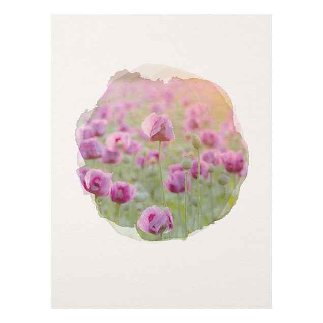 Wanddeko Schlafzimmer Wasserfarben - Violette Schlafmohn Blumenwiese im Frühling