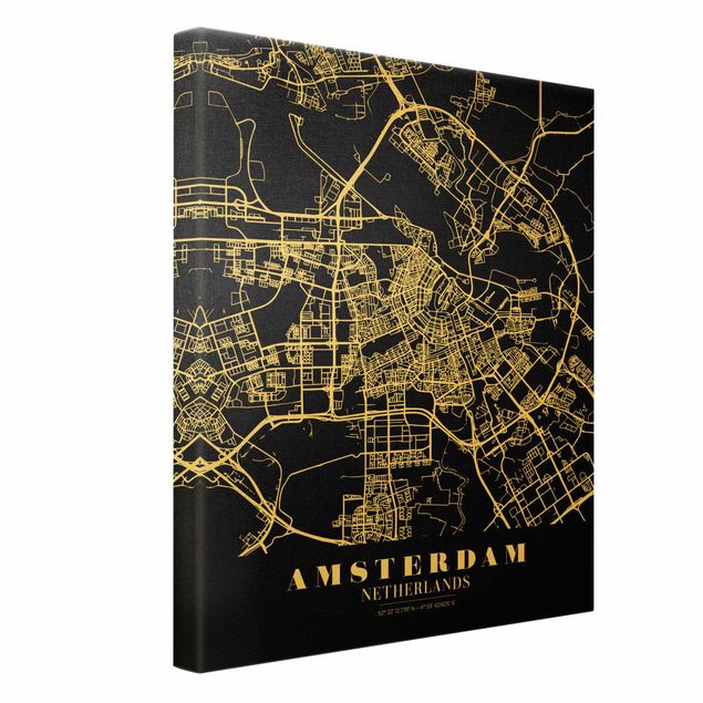 Wanddeko über Sofa Stadtplan Amsterdam - Klassik Schwarz