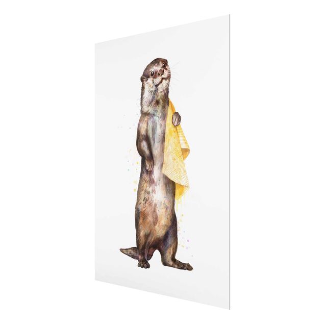 Wanddeko Büro Illustration Otter mit Handtuch Malerei Weiß