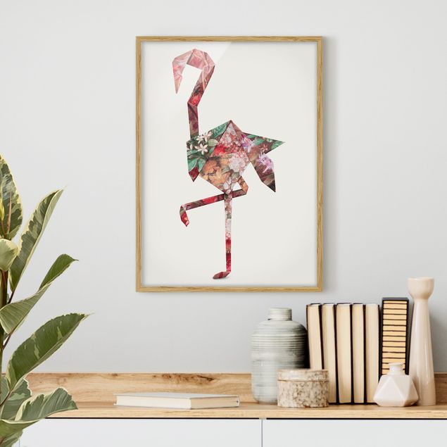 Wanddeko Wohnzimmer Origami Flamingo