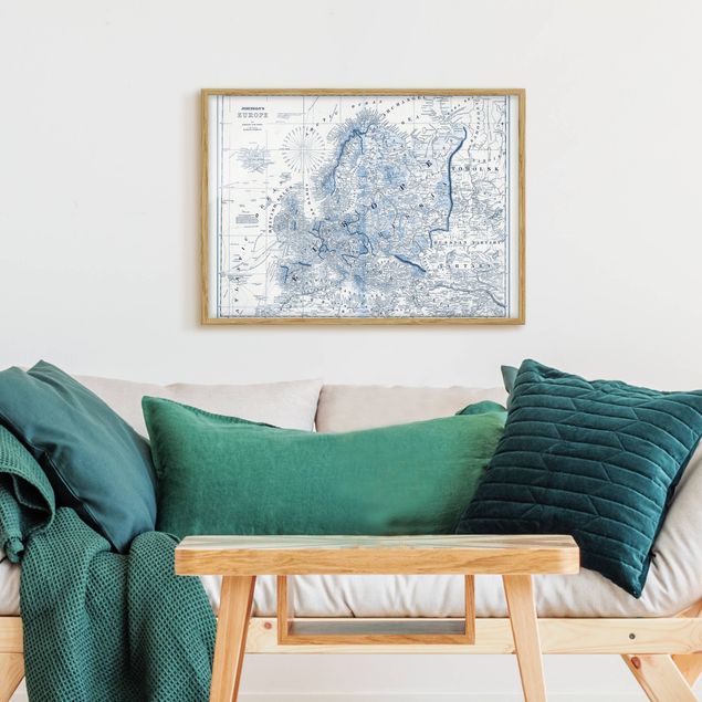 Wanddeko Schlafzimmer Karte in Blautönen - Europa