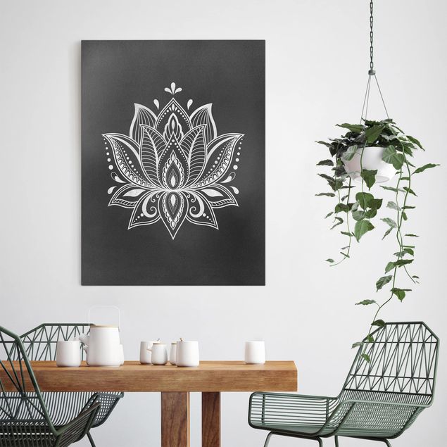 Wanddeko Schlafzimmer Lotus Illustration weiß schwarz