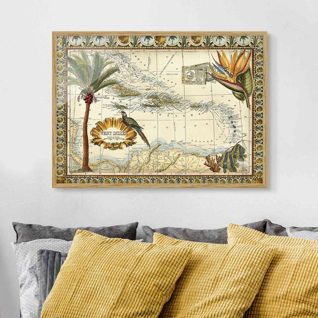 Wanddeko Wohnzimmer Vintage Tropische Landkarte West Indien