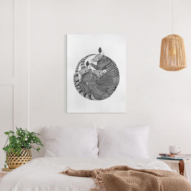 Wanddeko Schlafzimmer Illustration Gürteltiere Schwarz Weiß Muster