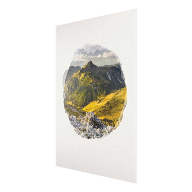 Wanddeko Büro Wasserfarben - Berge und Tal der Lechtaler Alpen in Tirol