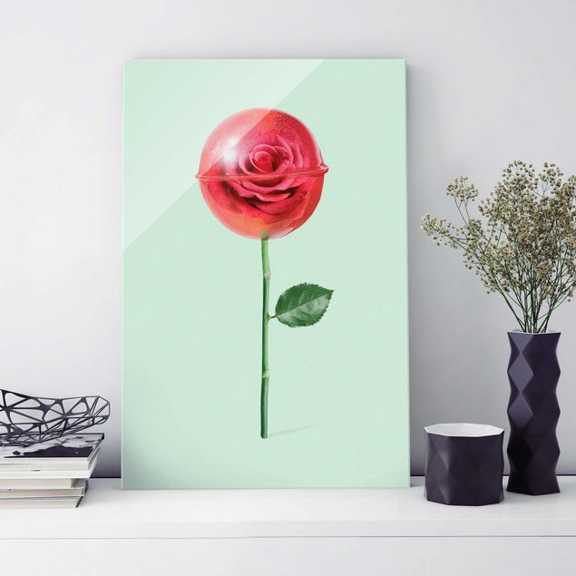 Glasbilder Rose Rose mit Lollipop