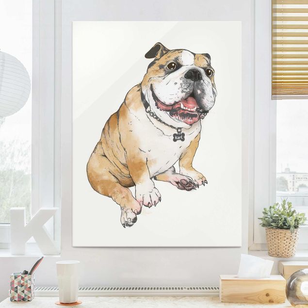 Wanddeko Treppenhaus Illustration Hund Bulldogge Malerei
