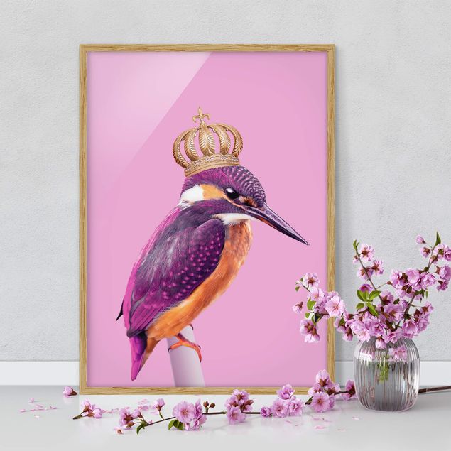 Wanddeko Wohnzimmer Rosa Eisvogel mit Krone