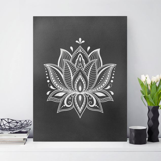 Wanddeko Wohnzimmer Lotus Illustration weiß schwarz