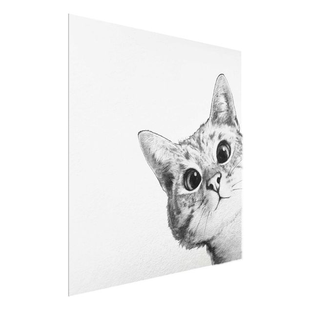 Wanddeko Flur Illustration Katze Zeichnung Schwarz Weiß