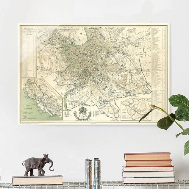 Wandbilder Italien Vintage Stadtplan Rom Antik