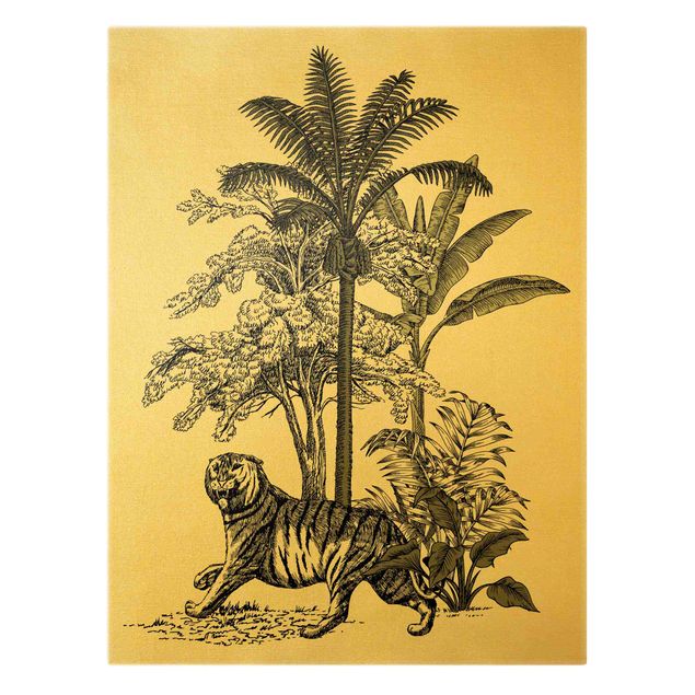 Wanddeko Esszimmer Vintage Illustration - Stolzer Tiger