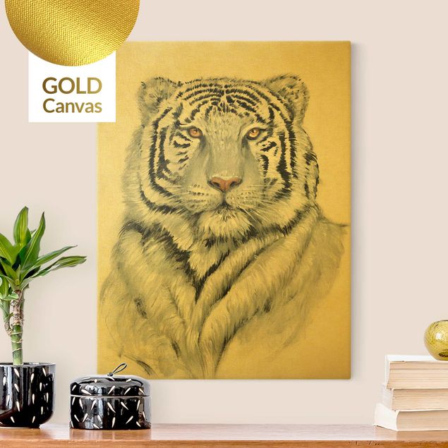 Wanddeko gold Portrait Weißer Tiger II