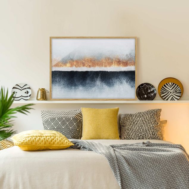 Wanddeko Schlafzimmer Goldener Horizont Aquarell