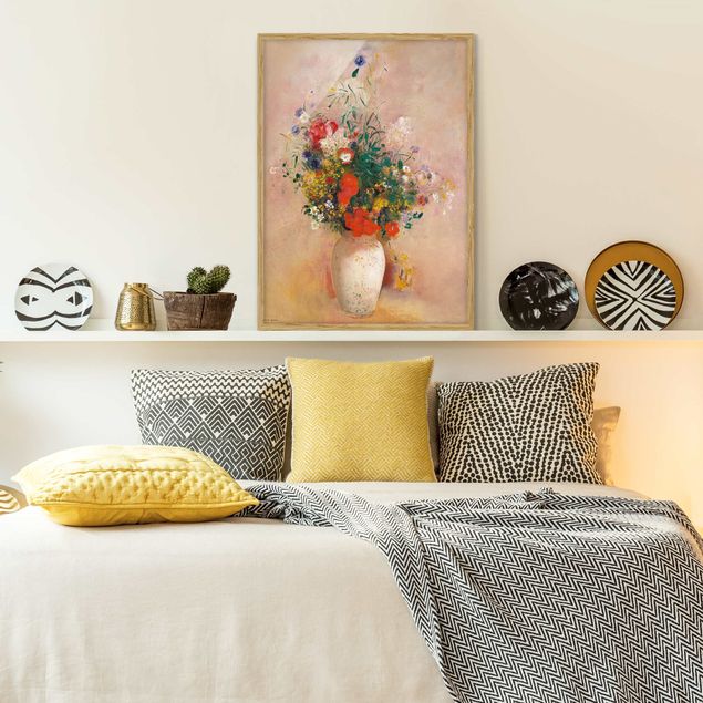 Wanddeko Wohnzimmer Odilon Redon - Vase mit Blumen (rosenfarbener Hintergrund)