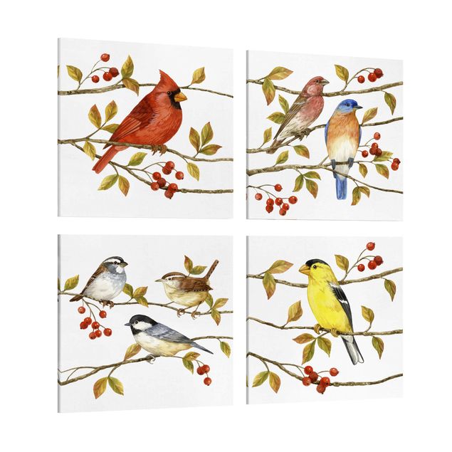 Wanddeko Büro Vögel und Beeren Set II