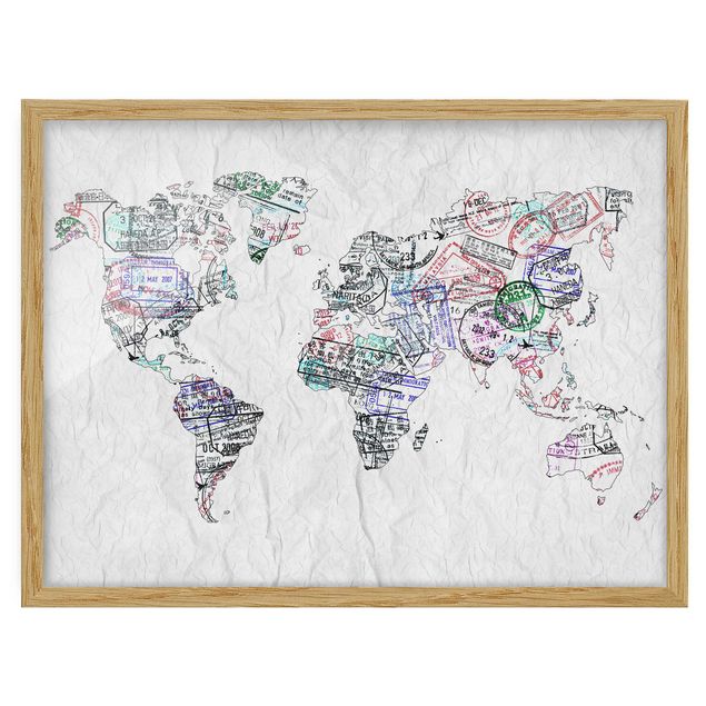 Wanddeko Esszimmer Reisepass Stempel Weltkarte