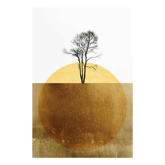 Wanddeko Büro Goldene Sonne mit Baum