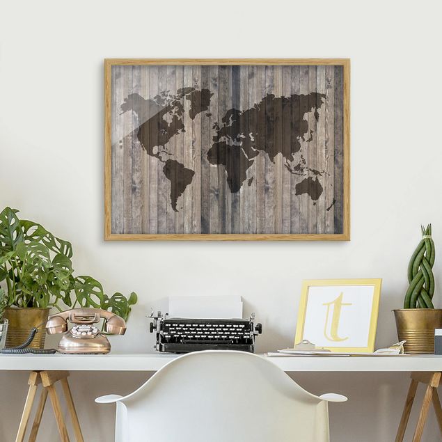 Wanddeko Wohnzimmer Holz Weltkarte