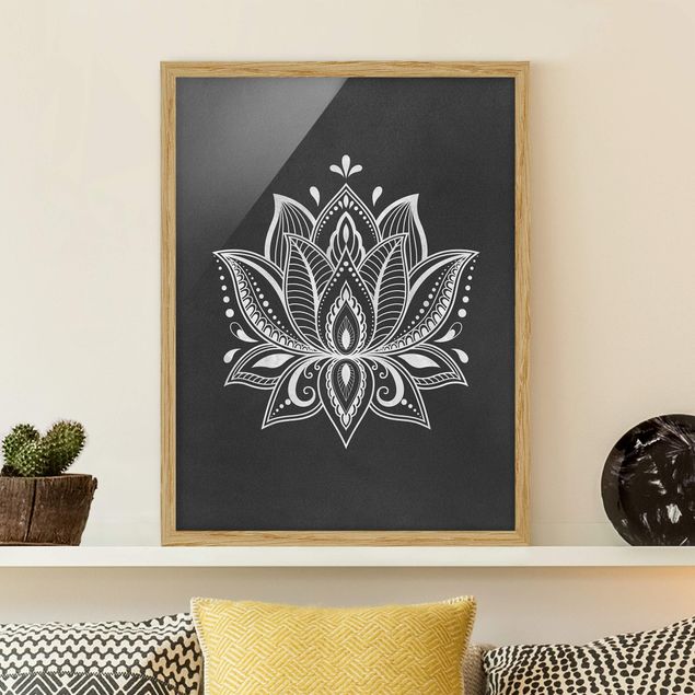 Wanddeko Wohnzimmer Lotus Illustration weiß schwarz