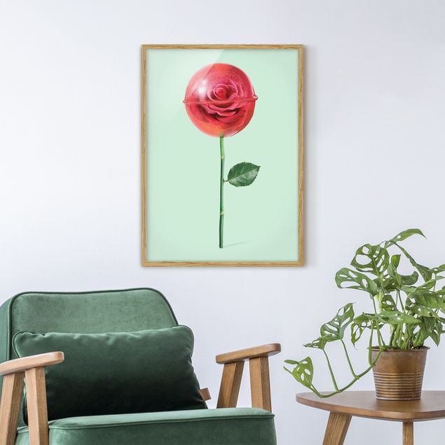 Wanddeko Wohnzimmer Rose mit Lollipop