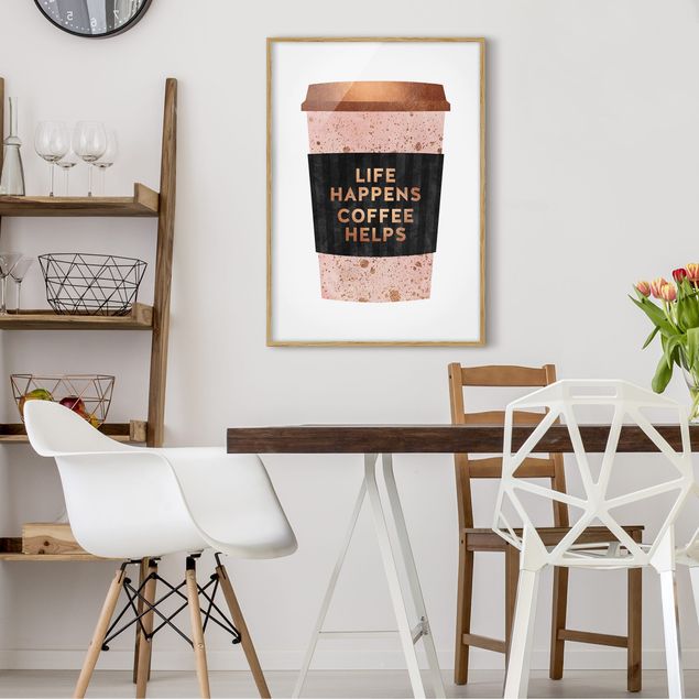 Wanddeko Esszimmer Life Happens Coffee Helps Gold