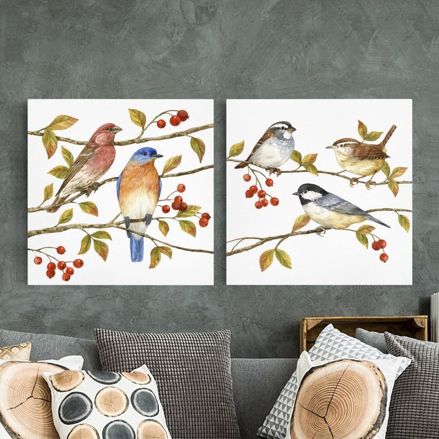 Wanddeko Wohnzimmer Vögel und Beeren Set I