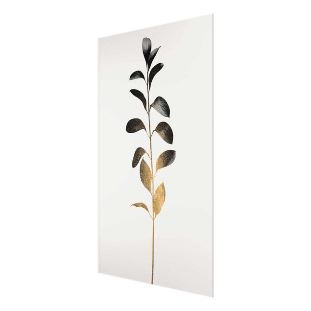 Wanddeko Büro Grafische Pflanzenwelt - Gold und Grau