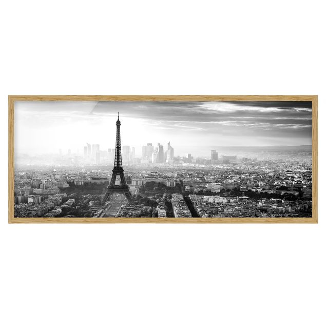 Wanddeko Flur Der Eiffelturm von Oben schwarz-weiß