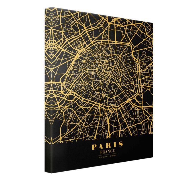 Leinwandbild Paris Stadtplan Paris - Klassik Schwarz
