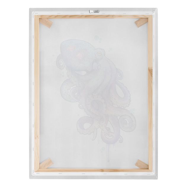 Wanddeko Esszimmer Illustration Oktopus Violett Türkis Malerei