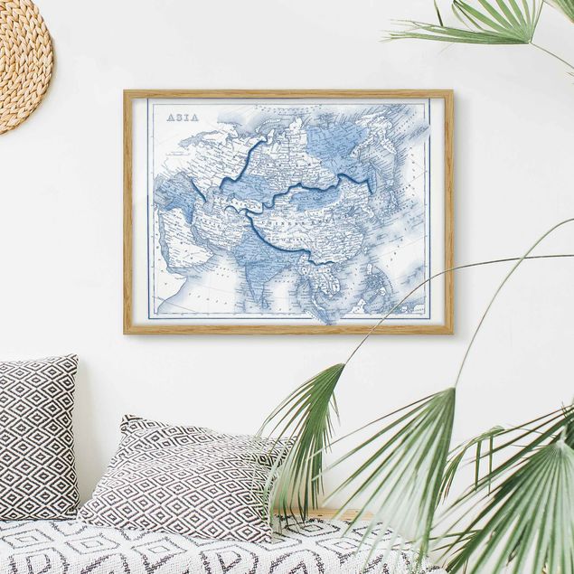 Wanddeko Wohnzimmer Karte in Blautönen - Asien
